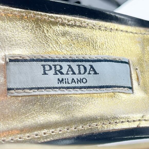Prada Fall 2014 Runway Black Gold Industrial Metal Wedge Sandal size IT 38.5 - Picture 15 of 15